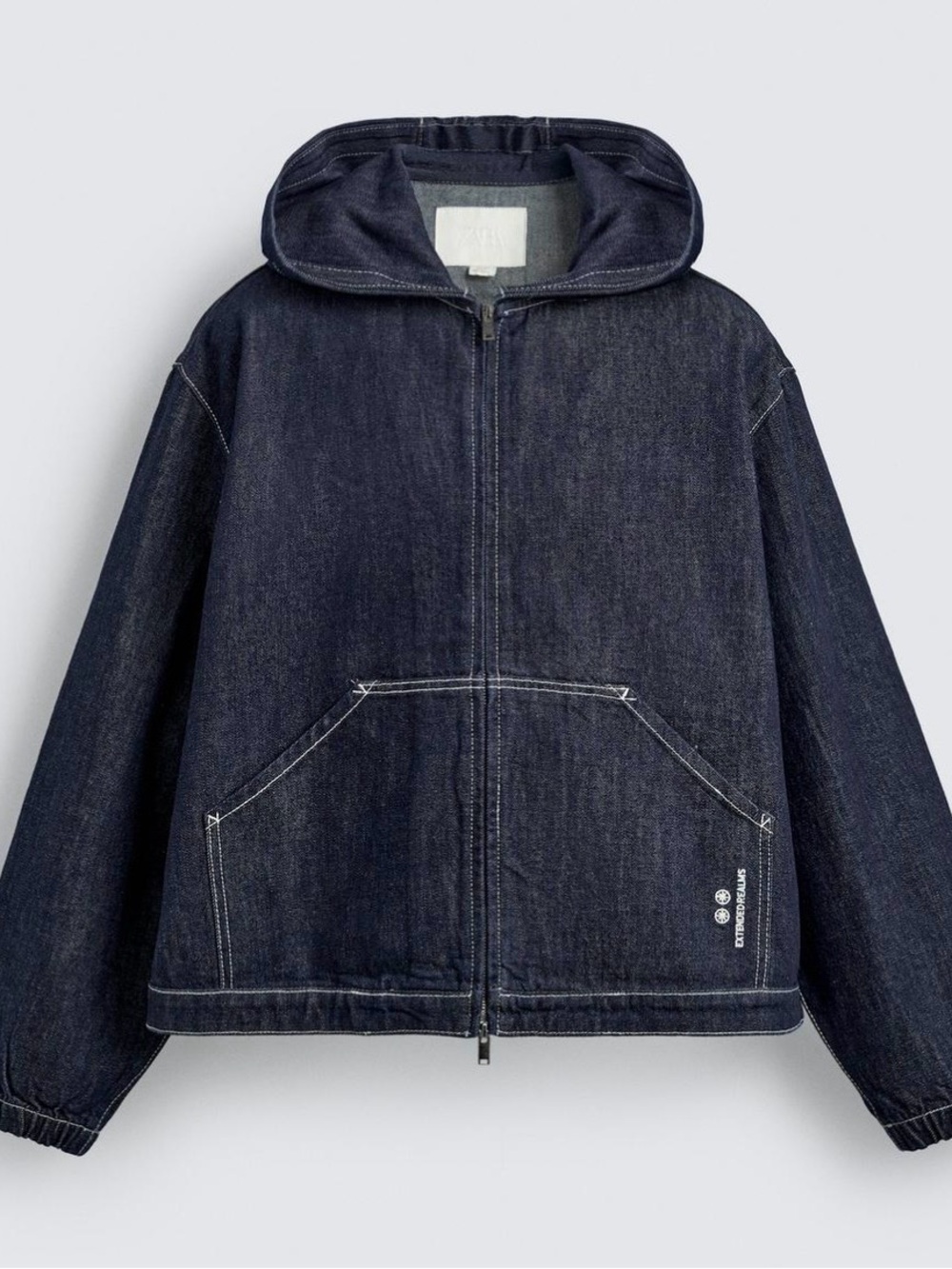 Zara Men Dark Blue Hooded Denim Jacket
